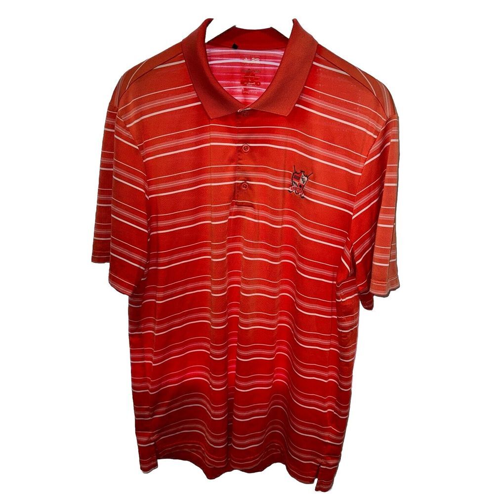 Adidas Puremotion‎ Golf Shirt Mens L Red White Striped Polo Elyria Country Club